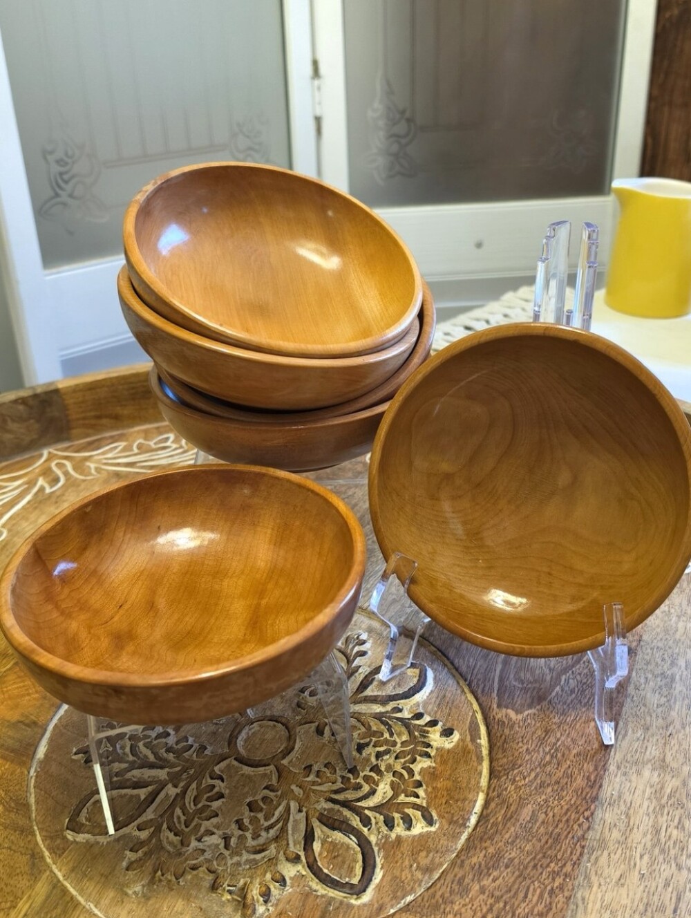 Vintage Mid Century Wooden Bowls Set of 6 Japan MCM Salad Snack 6" Hand Turned